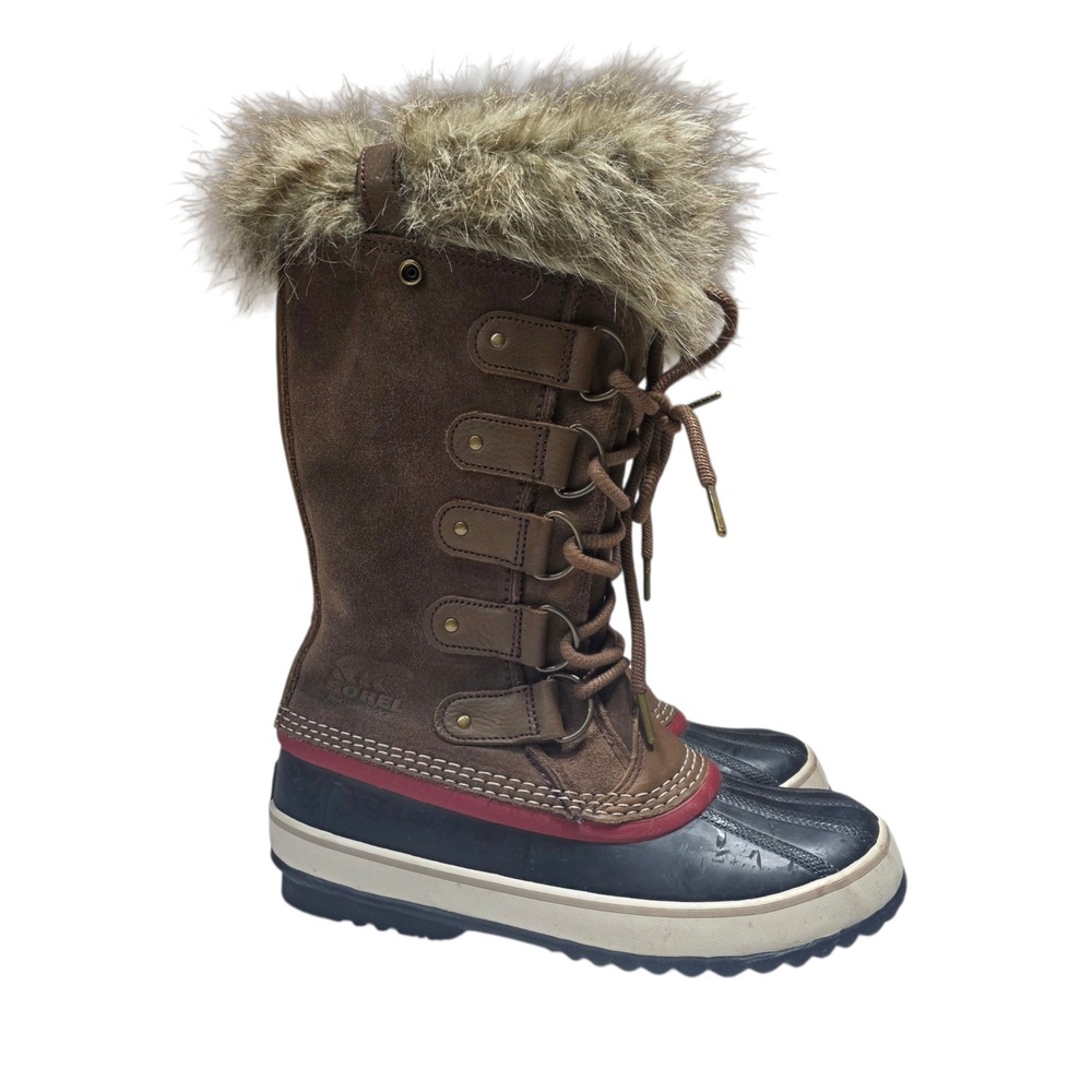 Sorel Joan of Arctic Boots Womens 9 Brown Leather Faux Fur Waterproof Winter